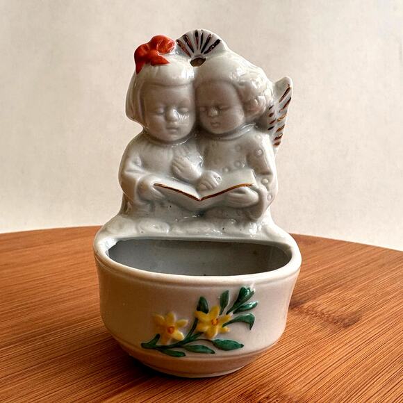 Antique Miniature Holy Water Font Bisque Porcelain Germany Angel Child Miniature - Picture 9 of 11